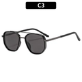 C3 variant aviator polarized sunglasses with black polygonal metal frames and double bridge - Black Gunmetal Frame Grey Lens