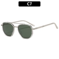 Silver metal double bridge polarized sunglasses with dark green lenses in C7 style - Transparent Frame Dark Green Lens