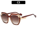 Fashionable oversized sunglasses in dual-tone brown and champagne with gold temple accents - Tea Frame Gradient Tea Lens