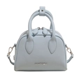 Hellblaue Boston-Handtasche mit Litschi-Muster, silbernem Metall-Logo und Doppelgriffen - Blau