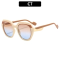Stylish large frame sunglasses with beige and coffee color-block and gradient lenses - Beige Frame Brown Blue Lens