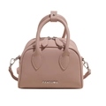 Elegant rose pink Boston handbag with lychee pattern texture and detachable strap - Pink