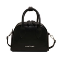 Elegante schwarze Boston Bag mit Litchi-Struktur, Logo und abnehmbarem Gurt - Schwarz