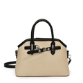 Elegante bolso de mano tejido bicolor en beige y negro con detalles en plata chic - Negro