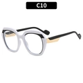 Fashionable black and white two-tone thick frame glasses with gold metal accents - White Frame White Lens