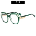 Fashionable oversized polygonal glasses frame in transparent green with gold metal temples - Green Frame White Lens