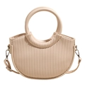 Elegante borsa a mezzaluna bianco crema con pieghe verticali e manici tondi - Bianco