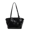 Borsa tote nera minimalista in pelle cerata lucida con mini pochette abbinata e spalline sottili - Consistenza in Vernice (Include Piccola Custodia) / Nero