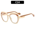 Fashionable oversized geometric glasses in milk tea and dark brown color block C14 finish - Rice White Frame Clear Lens