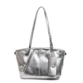 Sac cabas argenté en cuir métallisé avec petite pochette et poignée torsadée chic - Texture en Cuir Verni (Comprend une Petite Pochette) / Argent