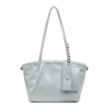 Borsa tote in ecopelle celeste con manico increspato e portamonete coordinato - Consistenza in Vernice (Include Piccola Custodia) / Blu