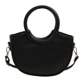 Elegante borsa a mezzaluna nera a pieghe con manico rotondo e tracolla rimovibile - Nero