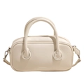 Borsa boston minimalista bianco crema in pelle liscia con tracolla regolabile - Senza Ciondolo / Bianco Sporco