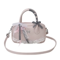Pink sweet ballet style Boston handbag with lace trim and ribbon bow details - Pink