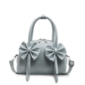 Borsa Boston azzurra con fiocchi in pelle testurizzata e tracolla regolabile - Blu