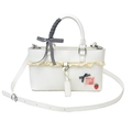 Borsa a tracolla bianca in pelle PU con pizzo, fiocco a quadretti e ciondolo fragola - Bianco Sporco