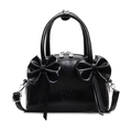 Borsa Boston nera con fiocchi decorativi, finitura lucida e tracolla staccabile - Nero