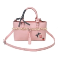 Pink sweet PU leather shoulder bag featuring a plaid bow and strawberry charm details - Pink