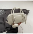 Milk white mini bowling handbag in premium PU leather with heart charm and shoulder strap - Off-White (With Pendant)