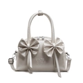 Borsa Boston bianco crema con fiocchi eleganti e tracolla rimovibile versatile - Bianco Sporco