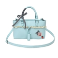 Borsa azzurra in ecopelle con pizzo bianco e fiocco a scacchi bianco e nero - Blu