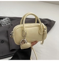 Creamy yellow small square handbag with double handles and heart charm accessory - Light Yellow (With Pendant)