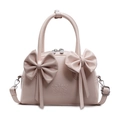 Borsa Boston rosa chiaro con fiocchi decorativi e tracolla rimovibile per donna - Rosa