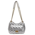Borsa a tracolla argento con cuciture a rombi e catena dorata stile elegante - Argento