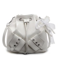 Sac seau plissé blanc cassé avec cordon de serrage, nœud en perles et œillets métal - Blanc Cassé Avec Nœud Perles Cœur