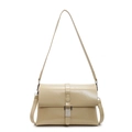 Minimalist beige oil wax leather underarm bag with silver buckle in shoulder style - Yellow