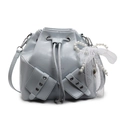 Sac seau en similicuir bleu clair avec breloque en perles et dentelle et bandoulière - Bleu Avec Nœud Perles Cœur