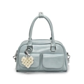 Chic light blue Boston bag in premium PU leather with elegant pearl heart charm - Blue With Pearl Heart Charm