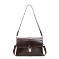 Minimalist vintage dark brown oil wax leather underarm bag with glossy finish and silver buckle - Coffee