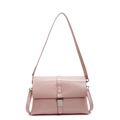 Bolso de hombro minimalista en cuero encerado rosa claro con hebilla metálica - Rosa
