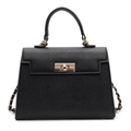 Sac bandoulière en cuir Saffiano noir avec fermoir doré rotatif et bandoulière chaîne - Petit / Noir