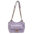 Elegant purple quilted underarm bag with gold chain strap and diamond lattice texture - Purple