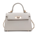Sac à main élégant en cuir beige style Kelly avec fermoir doré et bandoulière - Petit / Blanc Cassé