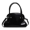 Glossy black shell-shaped handbag with top handles and adjustable shoulder strap - Black