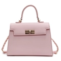 Mini sac style Kelly en cuir rose grainé croisé avec bandoulière chaîne dorée - Petit / Rose