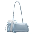 Borsa baguette azzurra in ecopelle con dettaglio in pizzo bianco e fiocco in nastro - Blu