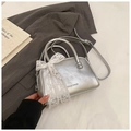Silver bowling handbag with white lace bow, stylish pillow shoulder bag for women. - No Pendant / Silver