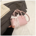Pink minimalist handbag with white lace bow detail and detachable crossbody strap - No Pendant / Pink