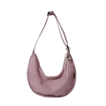 Light lotus pink nylon half-moon crossbody bag with adjustable strap and side label - Pink