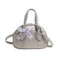 Silver metallic bowling handbag with lychee texture and decorative Just For You bow - Silver