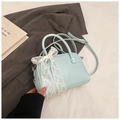 Light blue bowling bag for women, stylish pillow handbag with white lace bow and strap. - No Pendant / Blue