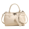 Elegant cream tote bag with silver twist lock, detachable strap and mini envelope charm - With Pendant / White