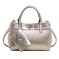 Silver metallic small square bag with pearl finish and matching envelope pouch - With Pendant / Silver