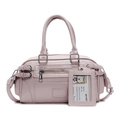 Borsa a mano Boston rosa in pelle sintetica con doppi manici e ciondolo alla moda - Rosa