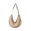 Minimalist cream canvas crescent crossbody bag with adjustable strap and twin zippers - No Pendant / Khaki