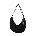 Minimalist black crescent crossbody bag in nylon with adjustable strap and YIYUAN logo - No Pendant / Black